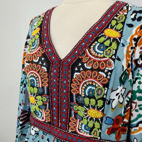 Anthropologie Akemi & Kin Karmina Beaded Dress summer mixed media boho 16 - Picture 4 of 10